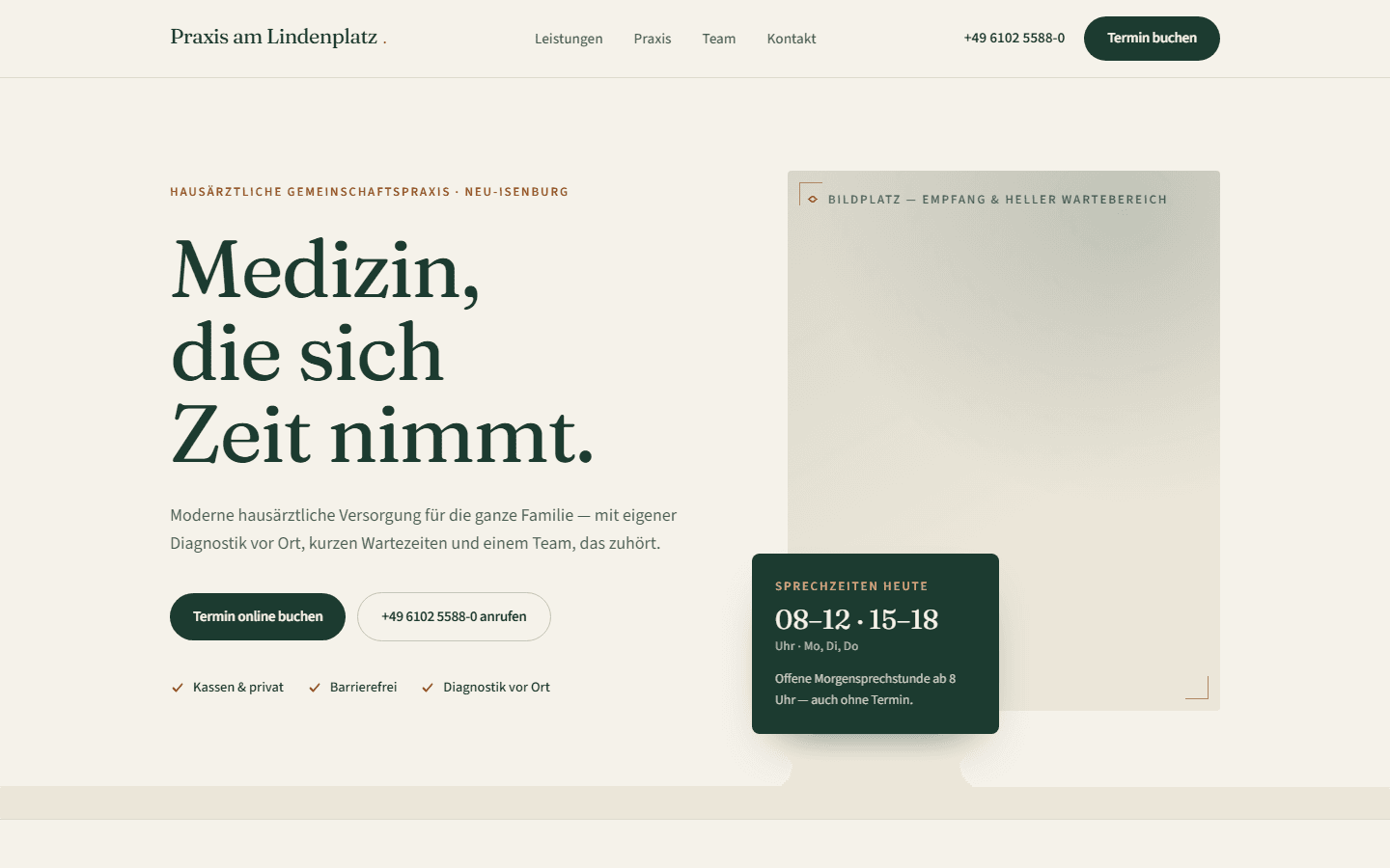 Eigener Website-Entwurf für eine Praxis mit Leistungen und Terminführung